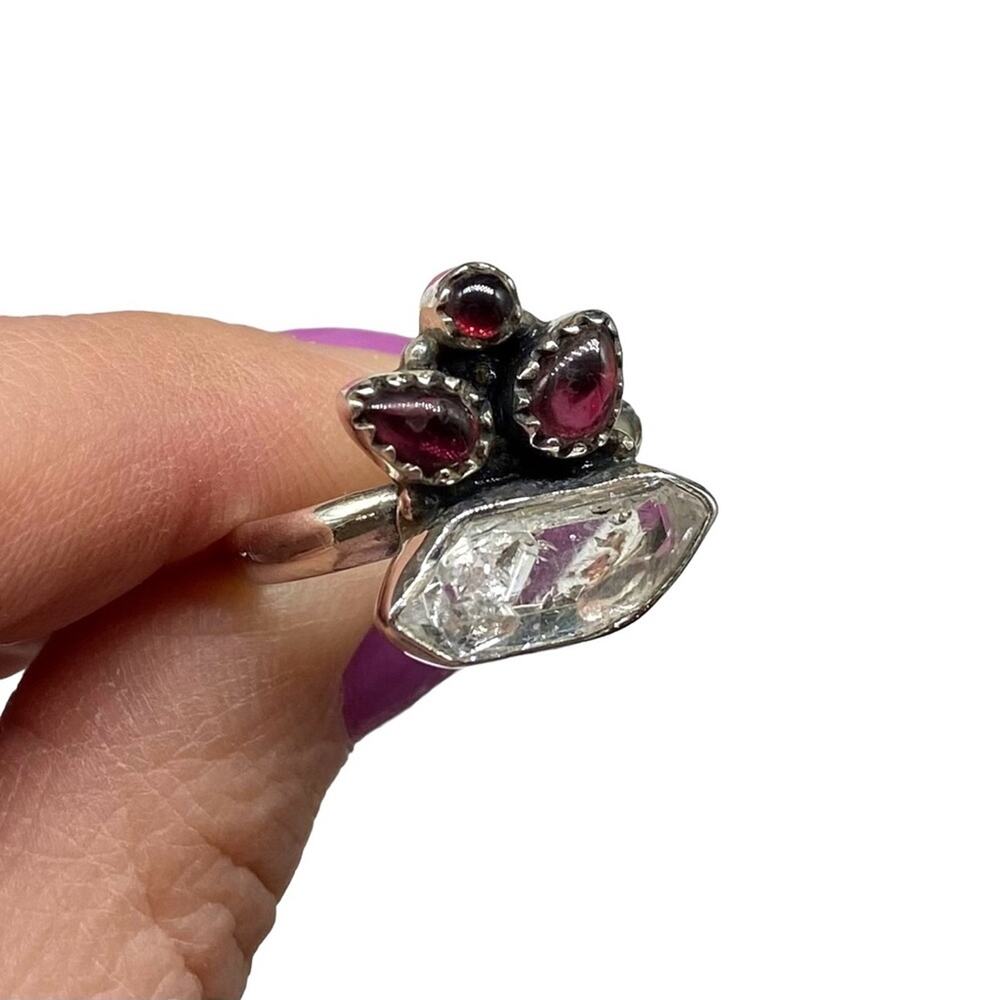 Herkimer Diamond Garnet Ring Solid Sterling Silve… - image 7